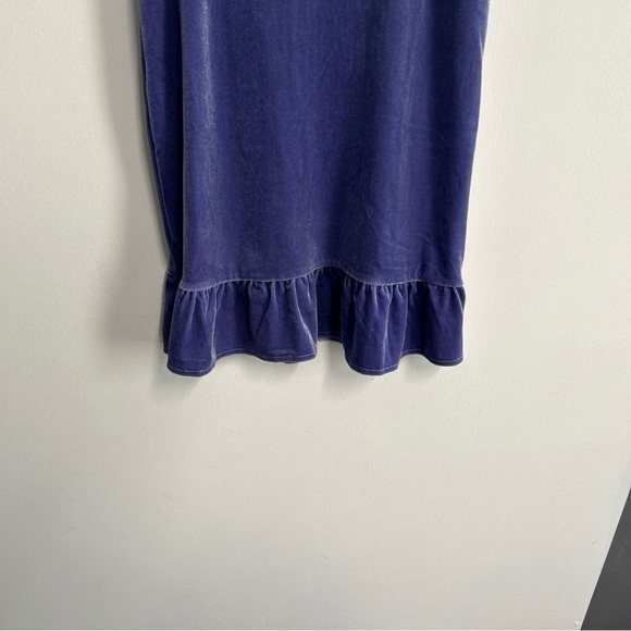 Crushed Velvet Women's Medium Mini Dress Milkmaid Periwinkle Ruffle Hem Coquette - Picture 5 of 14